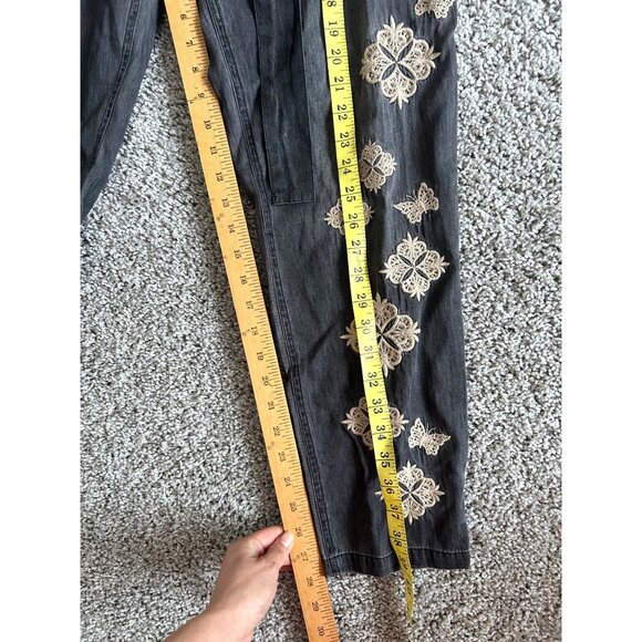 Johnny Was Women Sz Small Embroidered Floral Cotton Jade Black Pants Tie Waist - Picture 9 of 12
